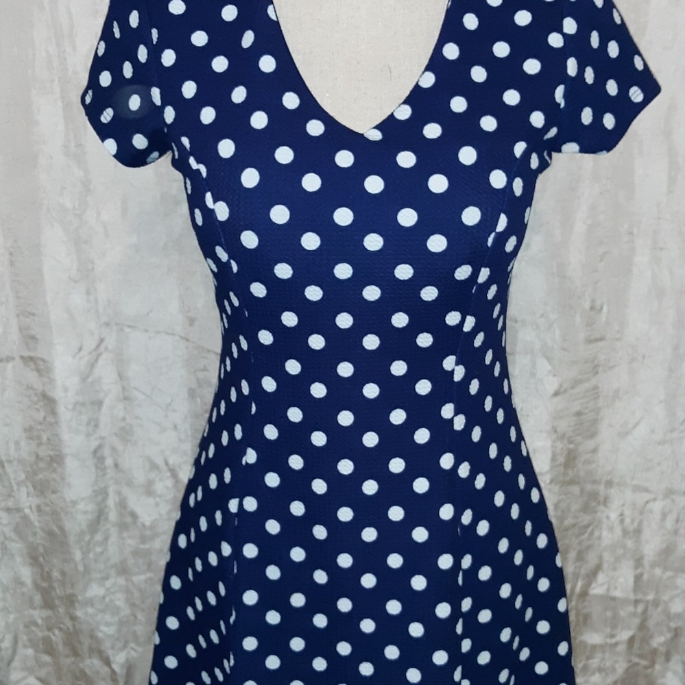 Blue and white polka dot short dress medium 7-9